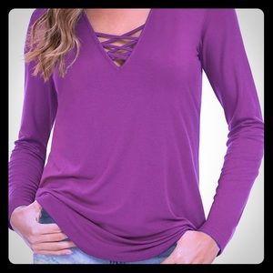 EUC Adorable Sexy Crisscross V-Neck Pink Top